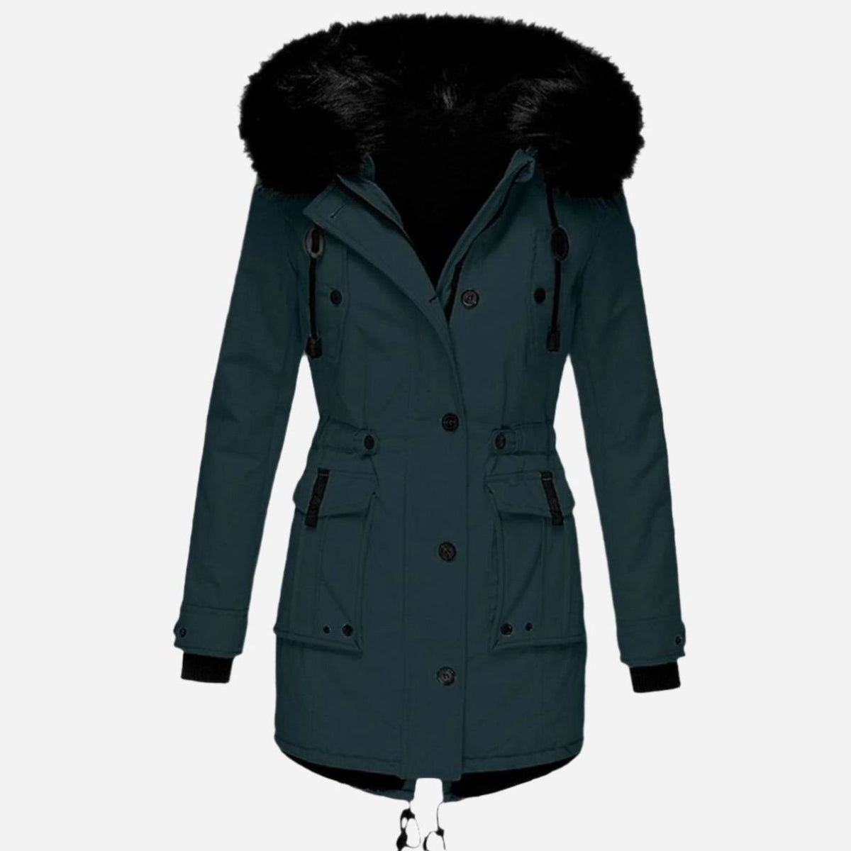 Women's Drawstring Faux Fur Trim Hooded Parka