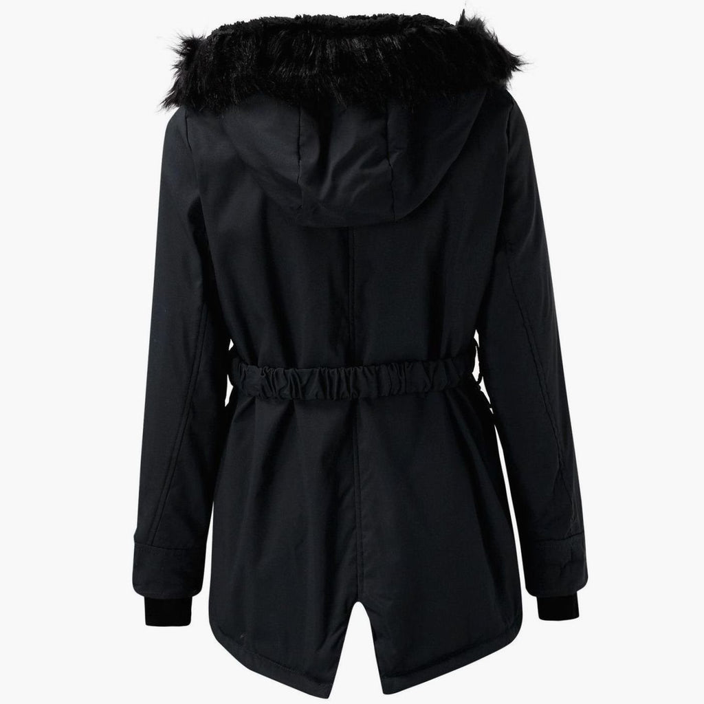 Women's Drawstring Faux Fur Trim Hooded Parka