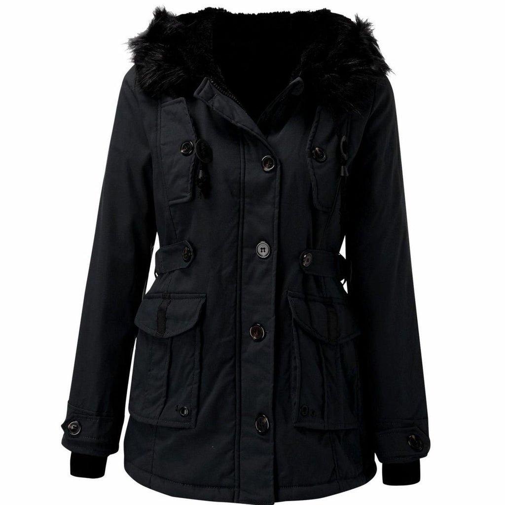 Women's Drawstring Faux Fur Trim Hooded Parka