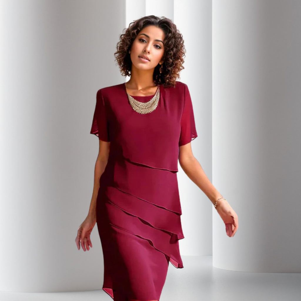 Women's Short-Sleeve Tiered Chiffon Party Dress