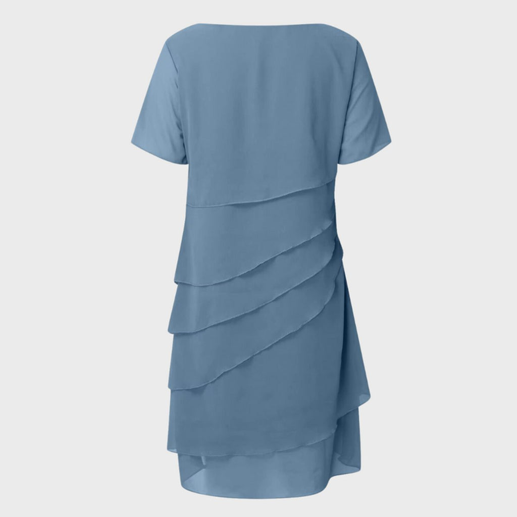 Women's Short-Sleeve Tiered Chiffon Party Dress