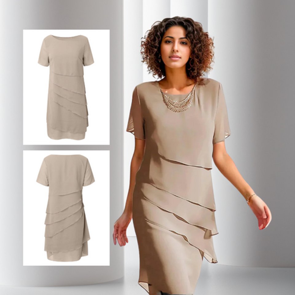 Women's Short-Sleeve Tiered Chiffon Party Dress