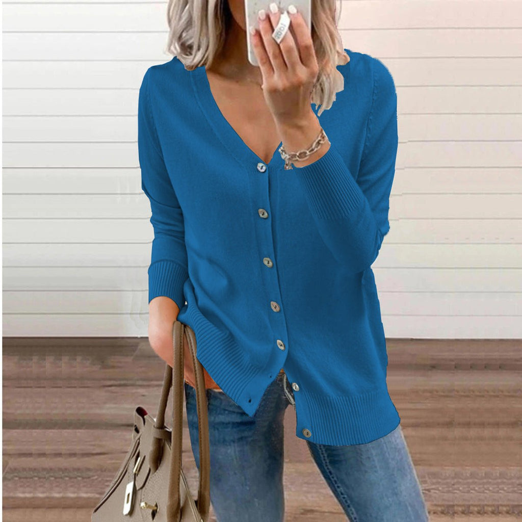 Women's Long-Sleeve V-Neck Button-Through Cardigan