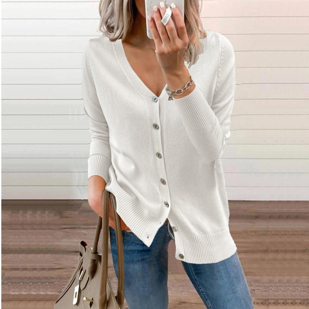 Women's Long-Sleeve V-Neck Button-Through Cardigan