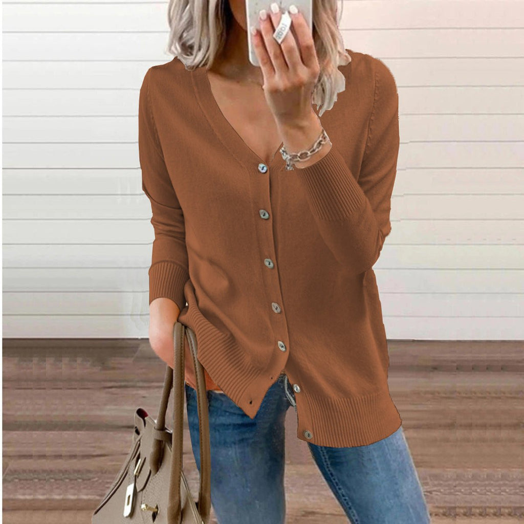 Women's Long-Sleeve V-Neck Button-Through Cardigan