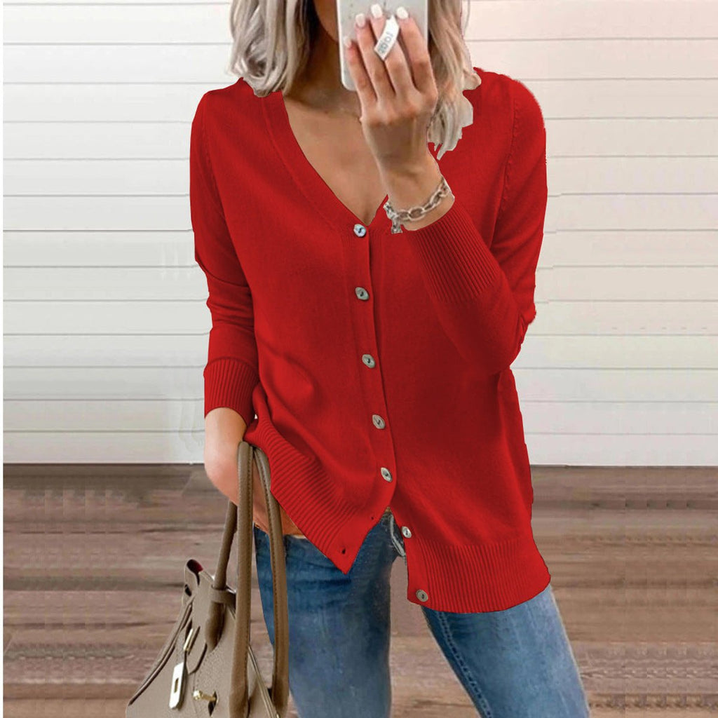 Women's Long-Sleeve V-Neck Button-Through Cardigan