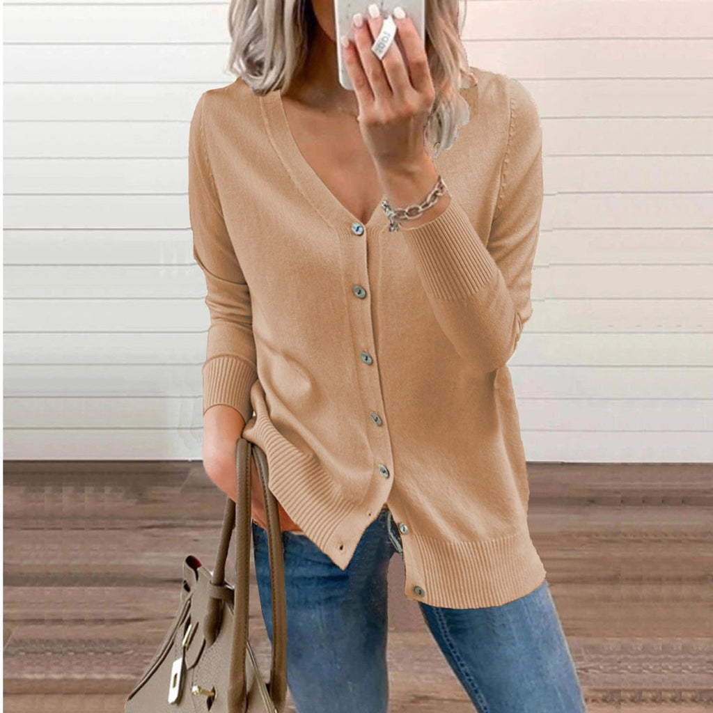 Women's Long-Sleeve V-Neck Button-Through Cardigan