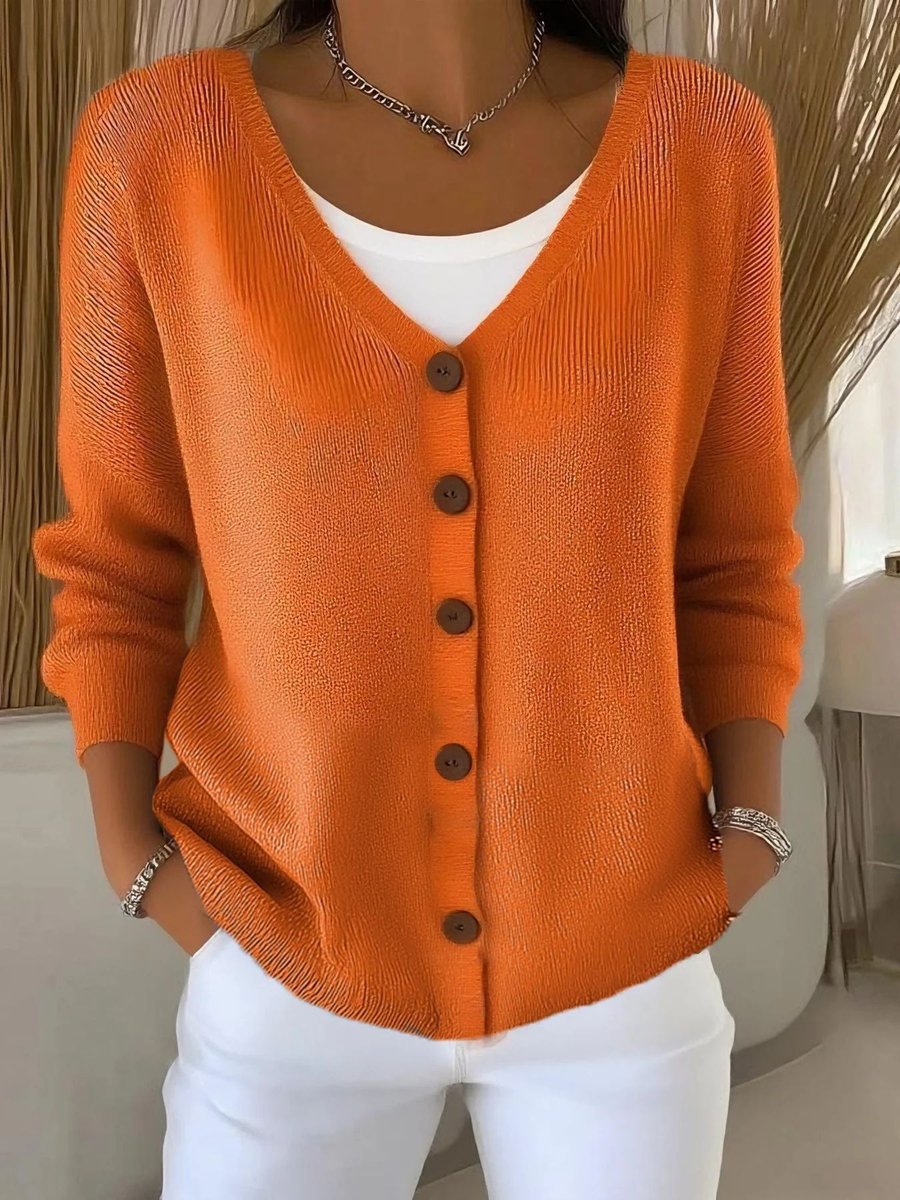 Women's V-Neck Long-Sleeve Knit Button-Through Cardigan