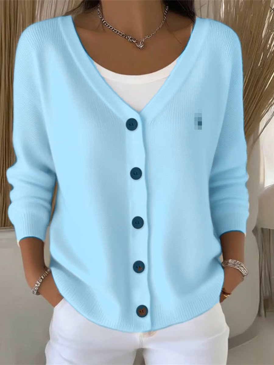 Women's V-Neck Long-Sleeve Knit Button-Through Cardigan