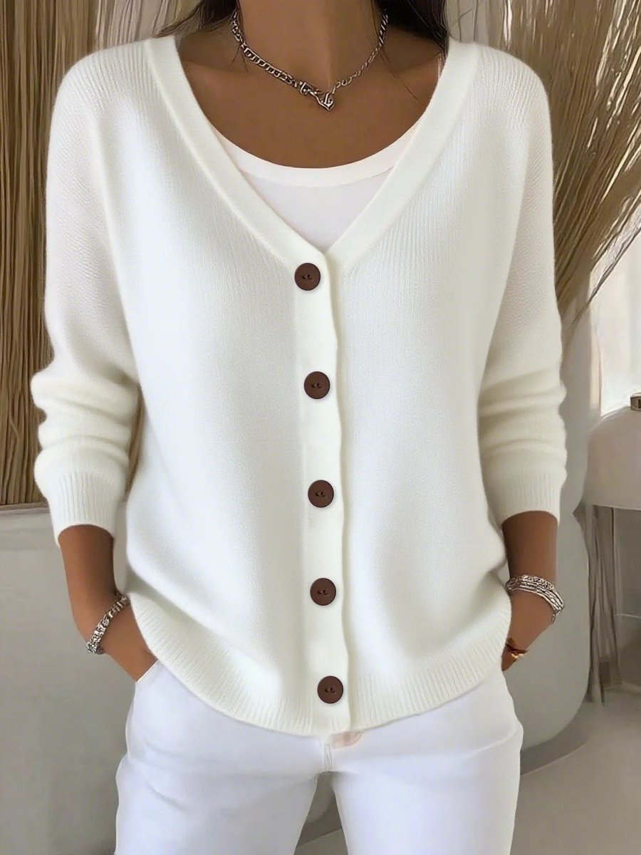 Women's V-Neck Long-Sleeve Knit Button-Through Cardigan