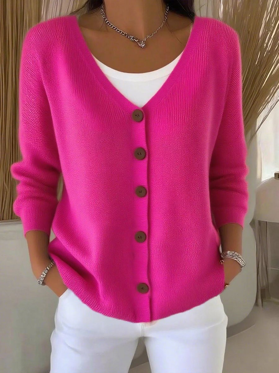 Women's V-Neck Long-Sleeve Knit Button-Through Cardigan