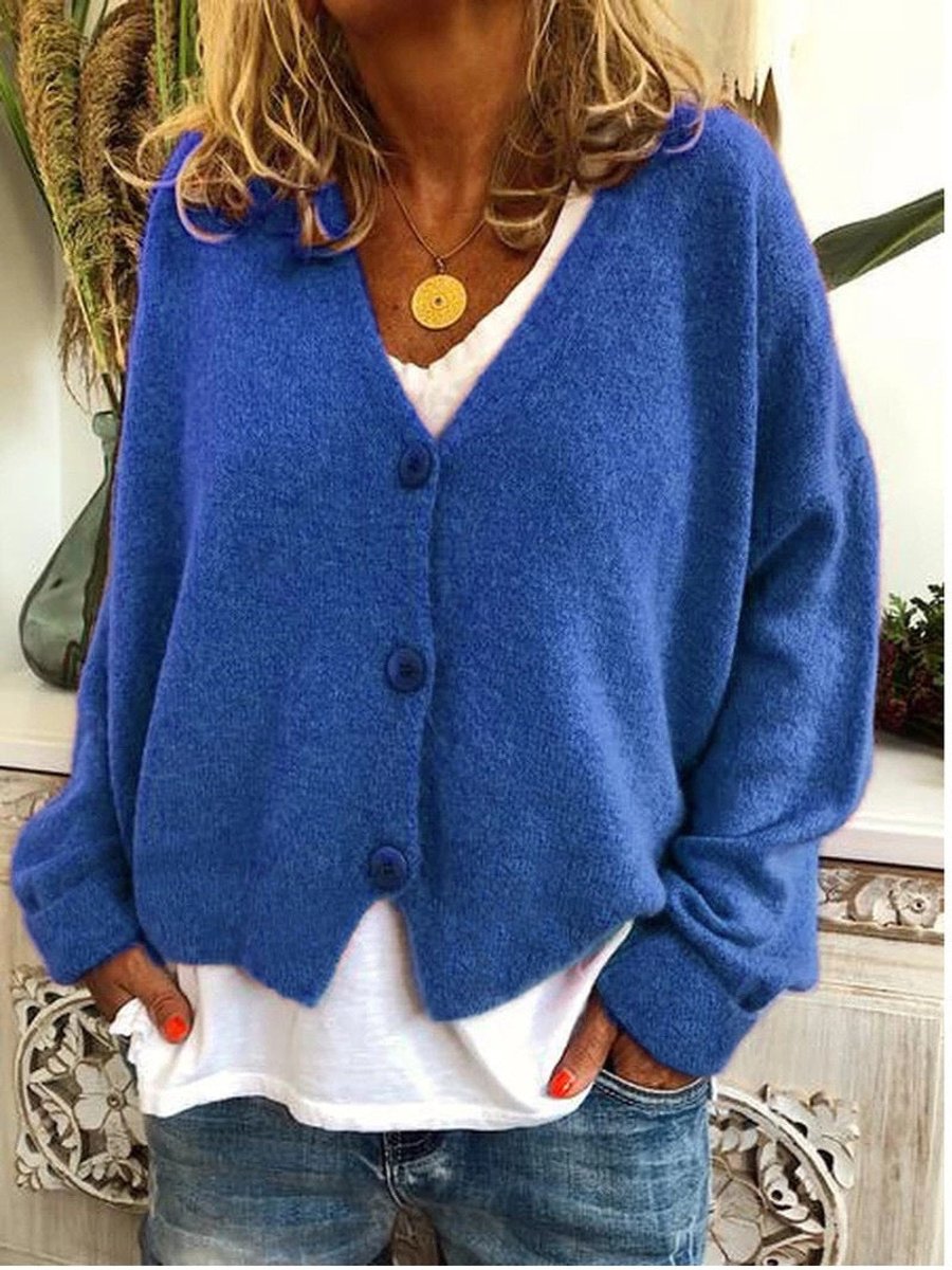 Women's Relaxed-Fit Button-Through V-Neck Cardigan