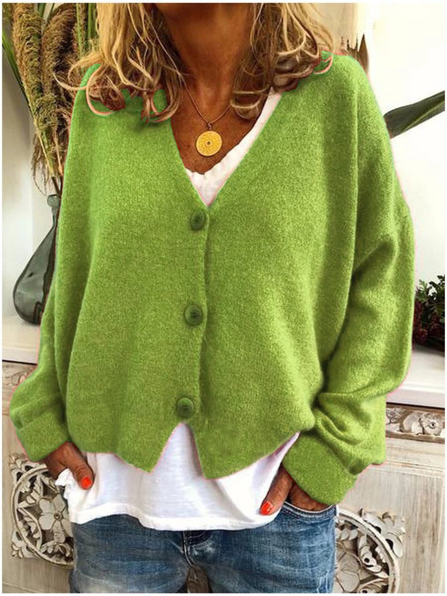 Women's Relaxed-Fit Button-Through V-Neck Cardigan