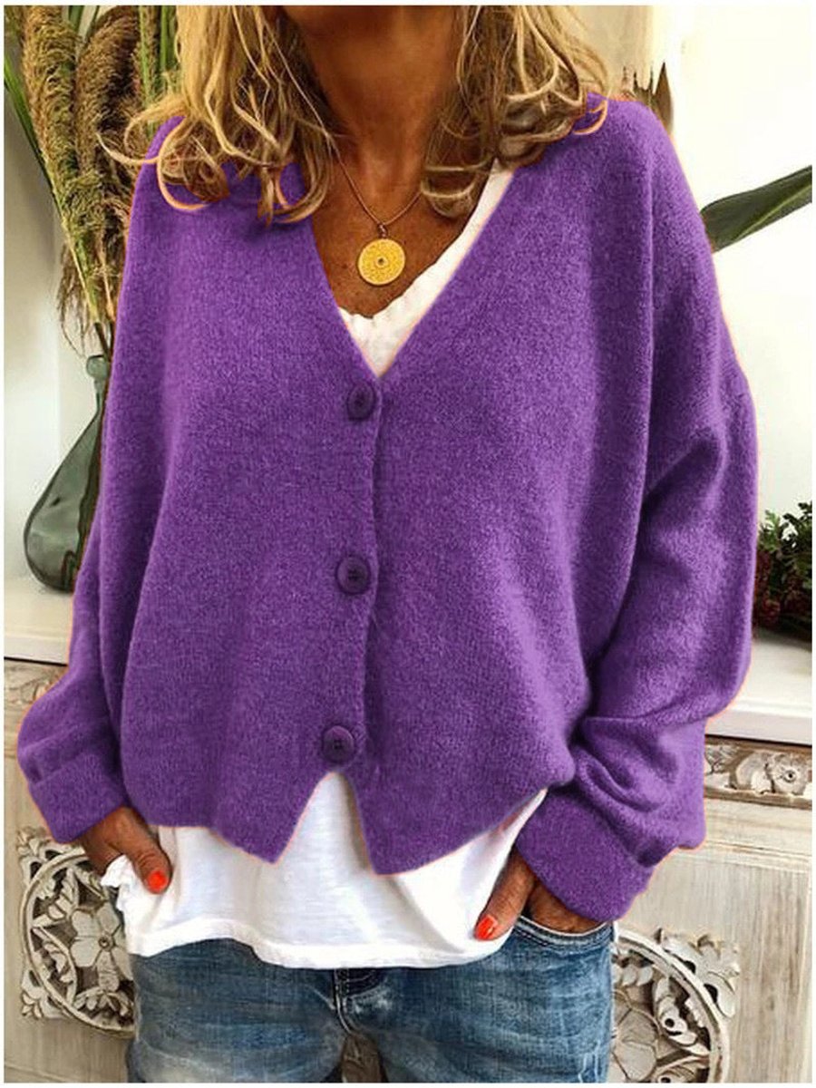 Women's Relaxed-Fit Button-Through V-Neck Cardigan