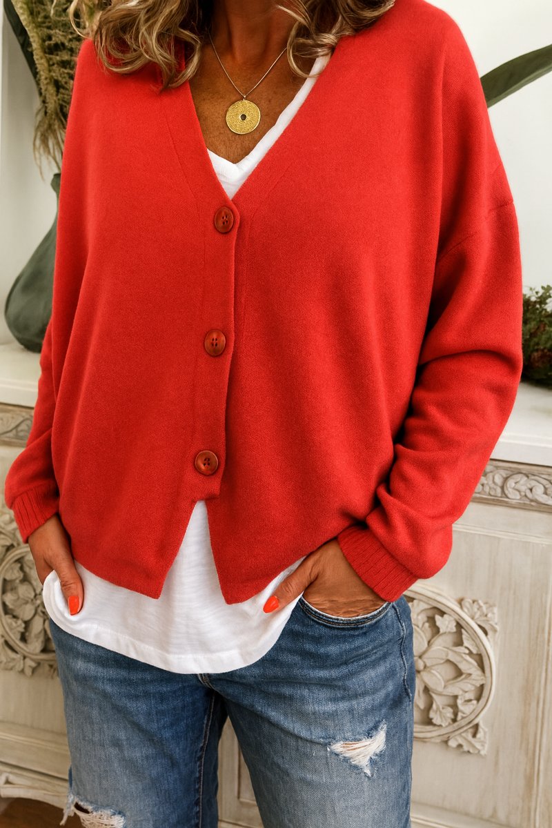Women's Relaxed-Fit Button-Through V-Neck Cardigan