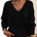 Women's Fine Knit Long-Sleeve V-Neck Pullover