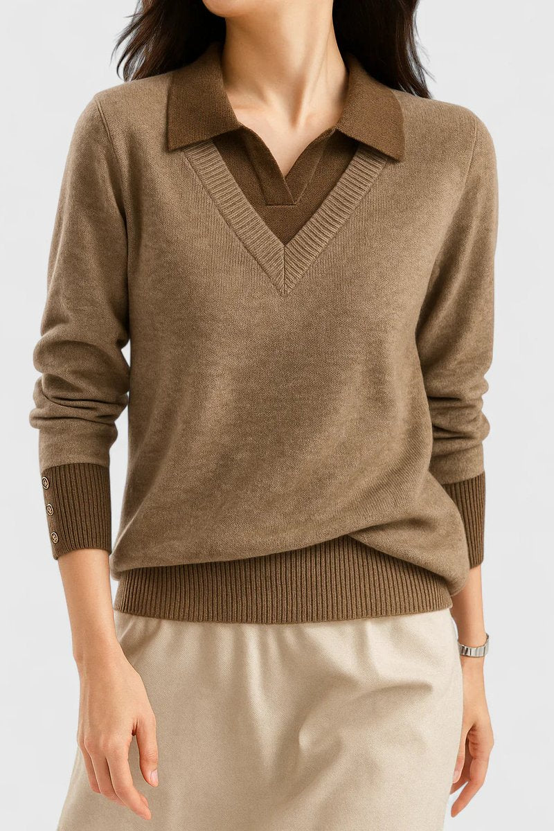 Women's Collared V-Neck Knit Pullover