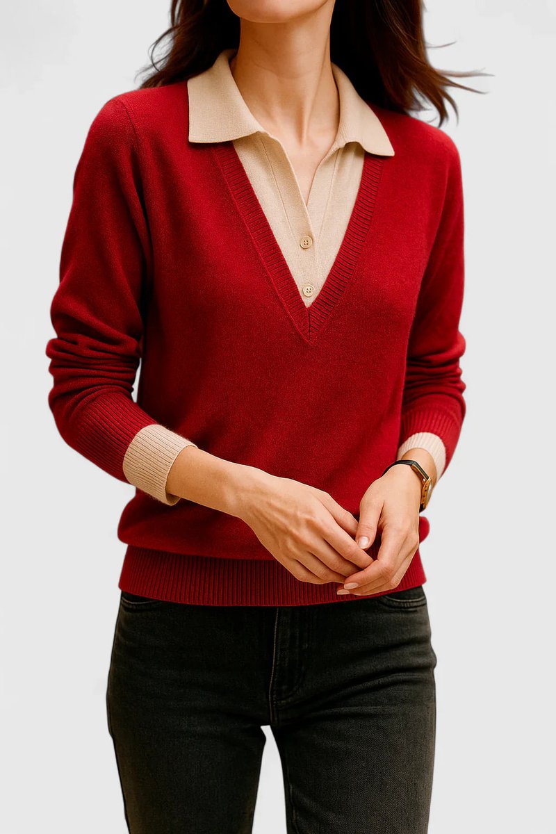 Women's Collared V-Neck Knit Pullover