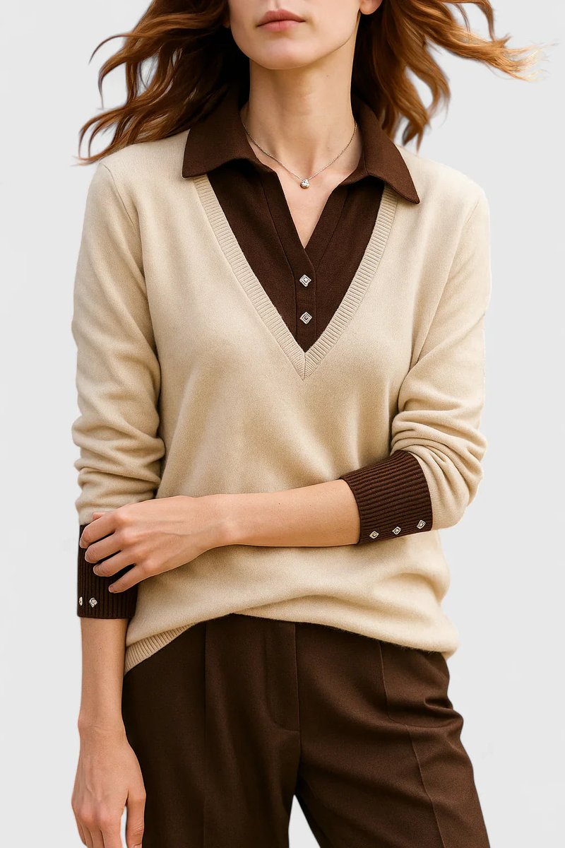 Women's Collared V-Neck Knit Pullover