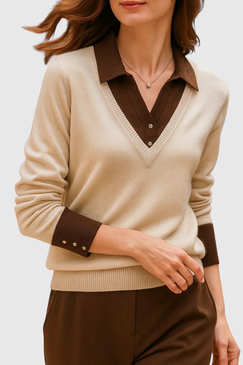 Women's Collared V-Neck Knit Pullover