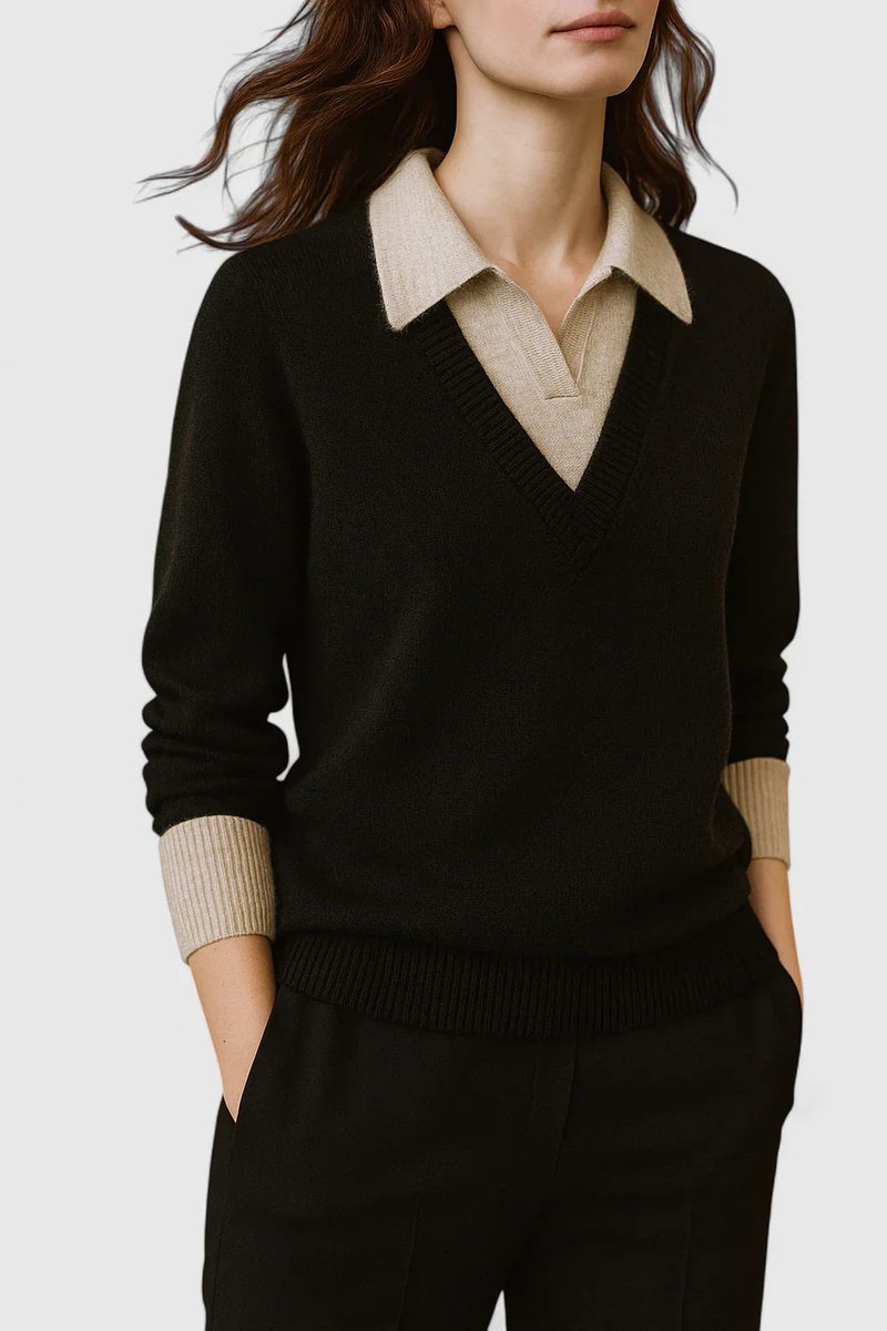 Women's Collared V-Neck Knit Pullover