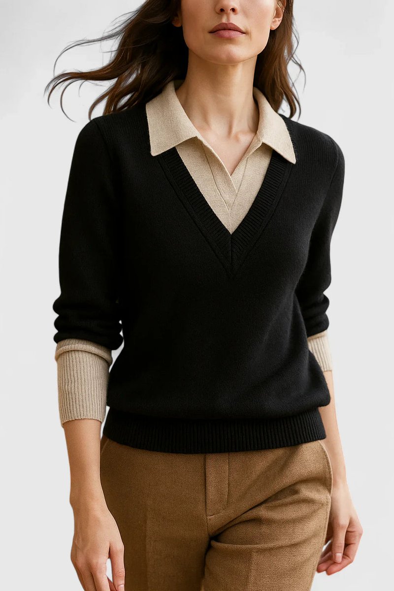 Women's Collared V-Neck Knit Pullover
