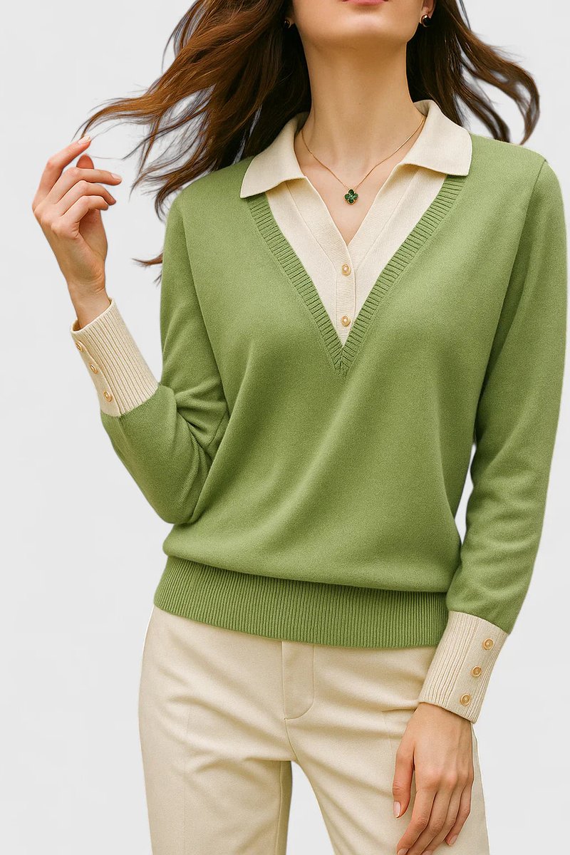 Women's Collared V-Neck Knit Pullover