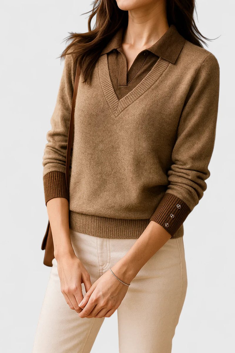Women's Collared V-Neck Knit Pullover