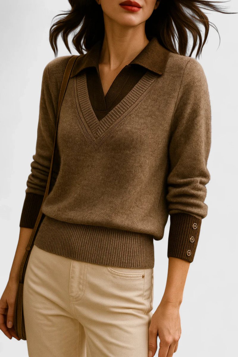Women's Collared V-Neck Knit Pullover
