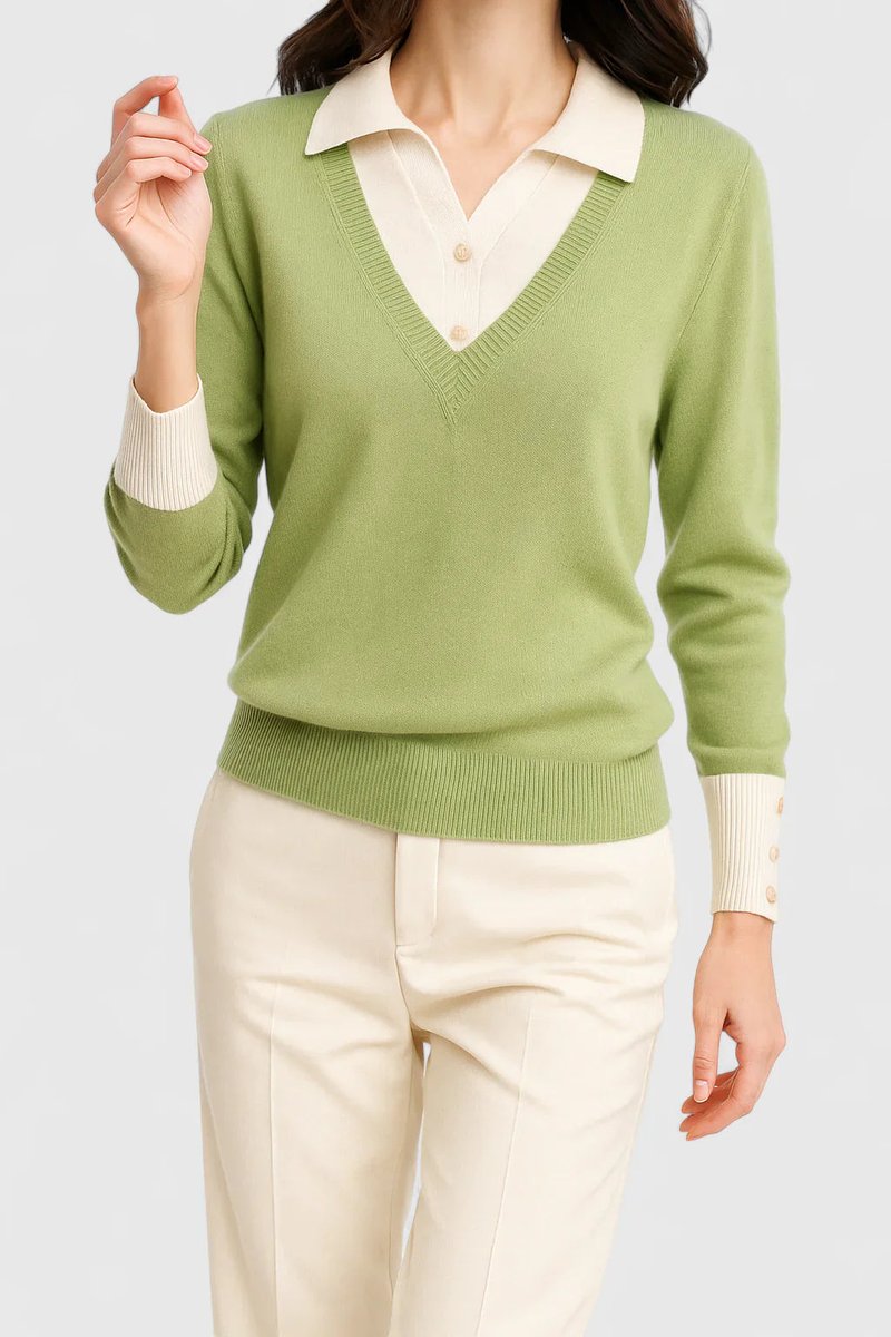 Women's Collared V-Neck Knit Pullover