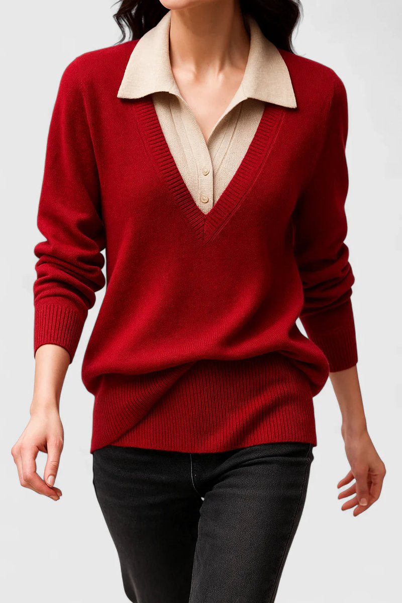 Women's Collared V-Neck Knit Pullover
