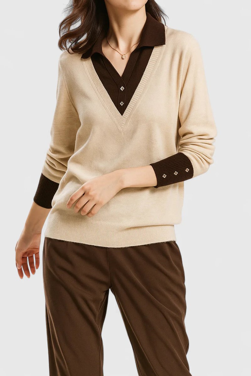 Women's Collared V-Neck Knit Pullover