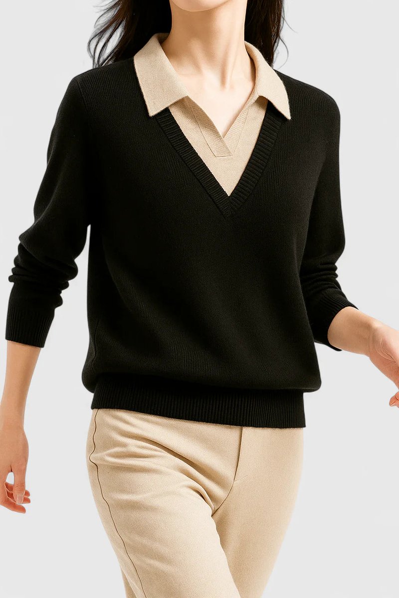 Women's Collared V-Neck Knit Pullover