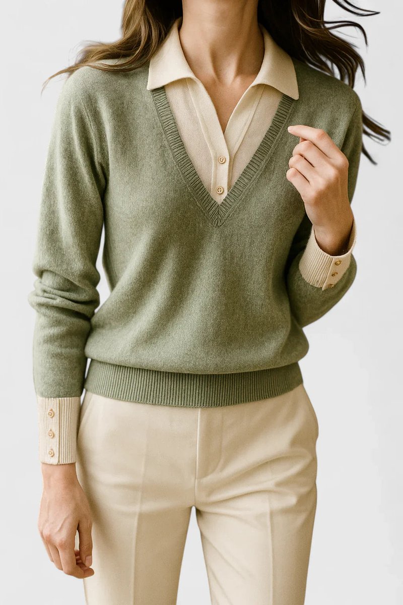 Women's Collared V-Neck Knit Pullover