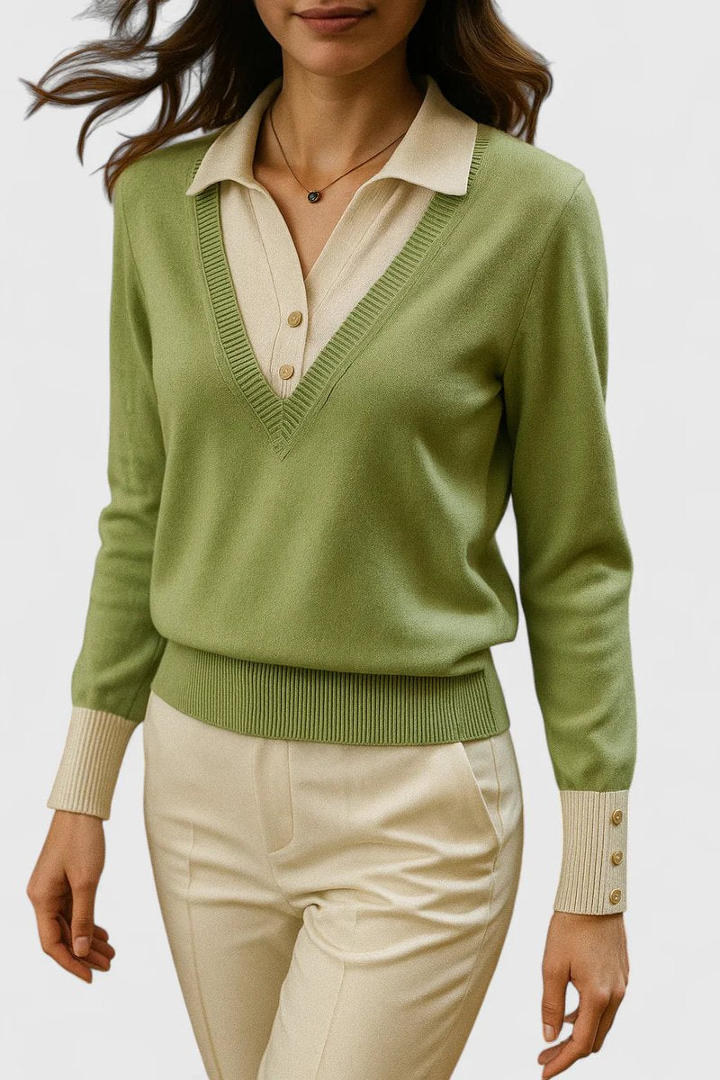 Women's Collared V-Neck Knit Pullover