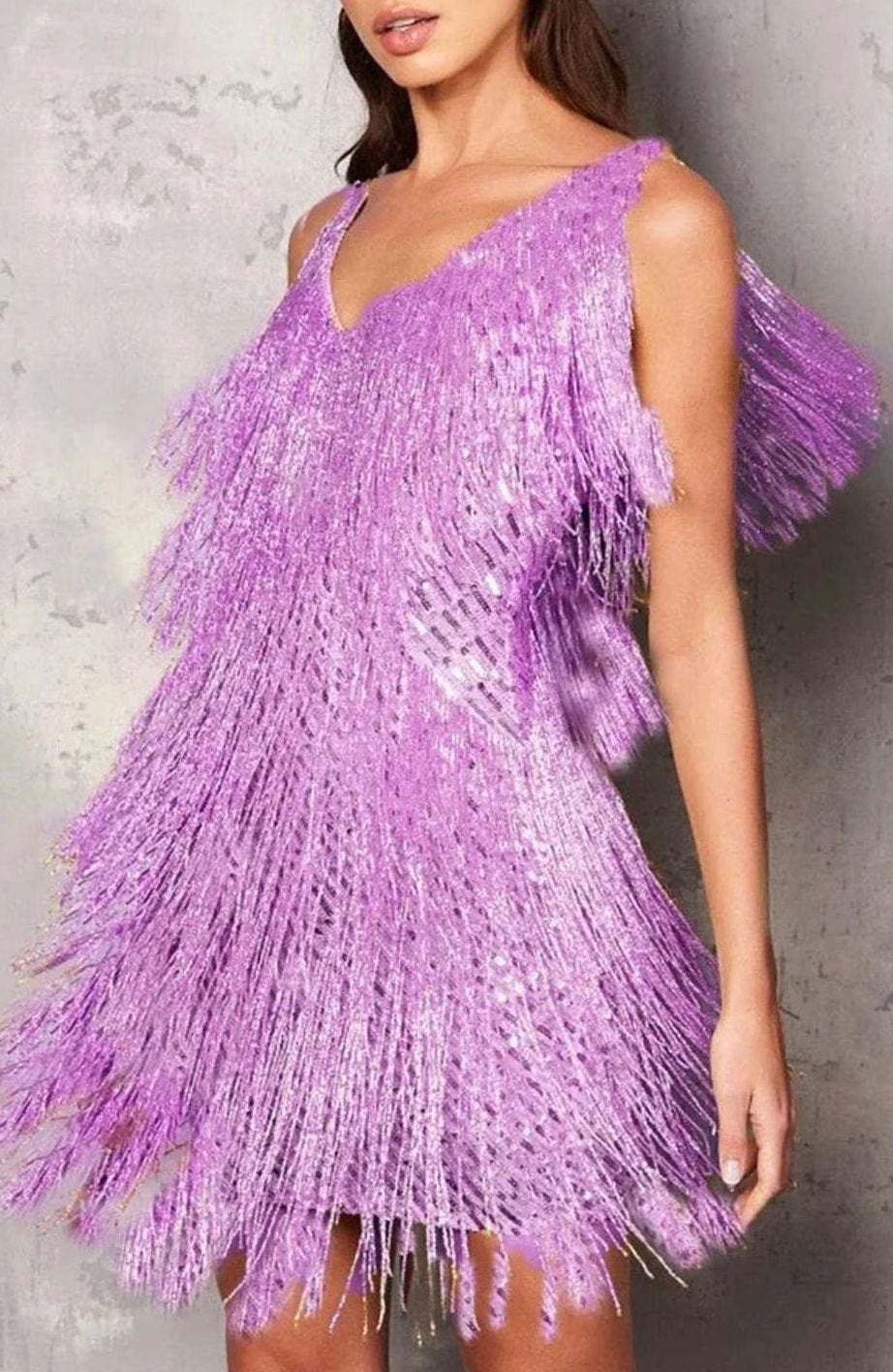 Women's Fringed Sequin V-Neck Party Mini Dress