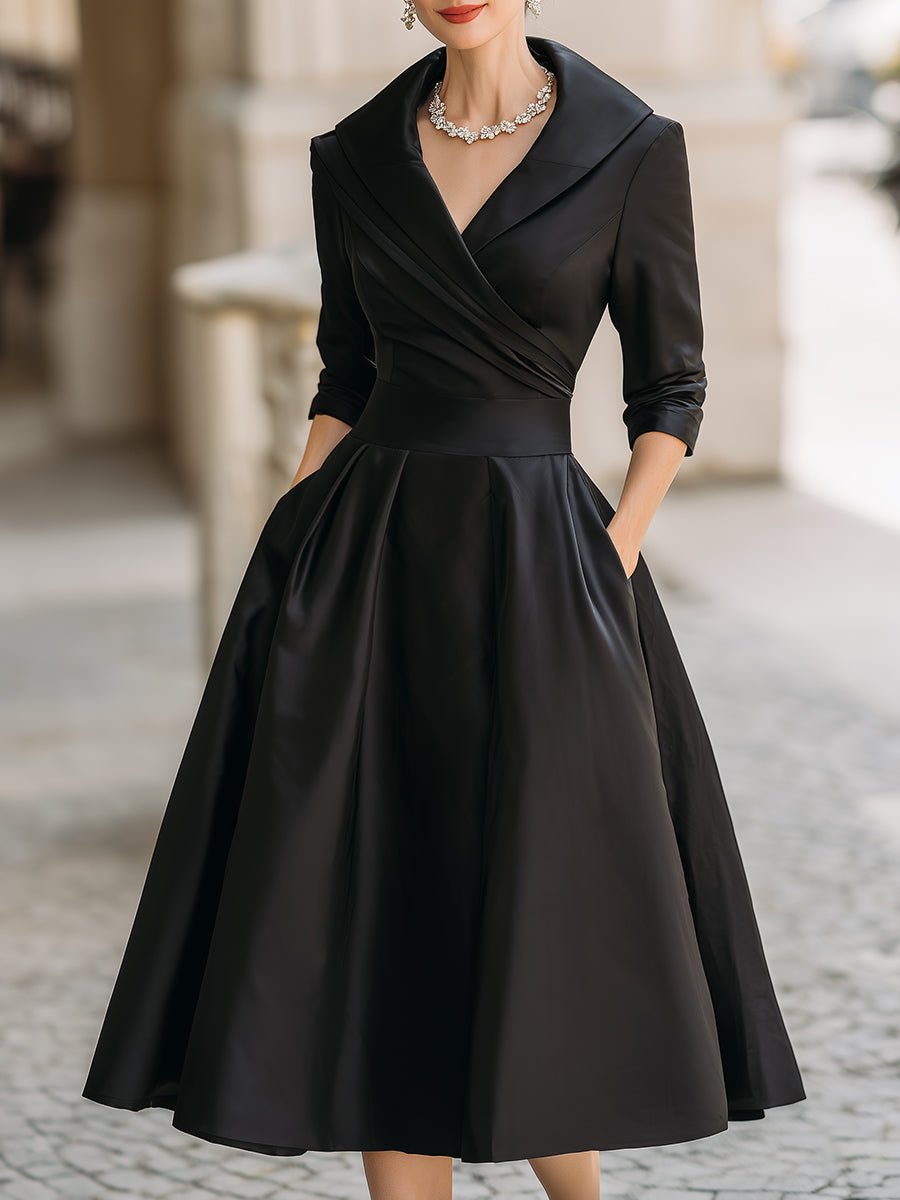 Women's Vintage-Style Pleated A-Line Wrap Midi Dress