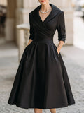 Women's Vintage-Style Pleated A-Line Wrap Midi Dress