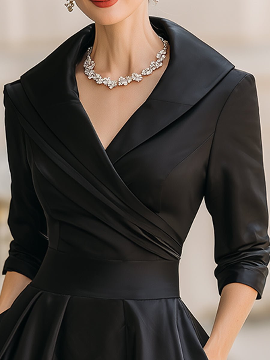 Women's Vintage-Style Pleated A-Line Wrap Midi Dress
