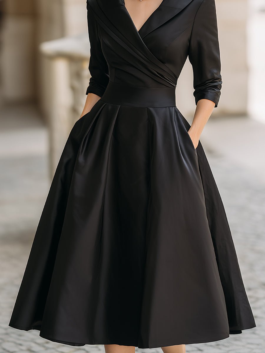 Women's Vintage-Style Pleated A-Line Wrap Midi Dress