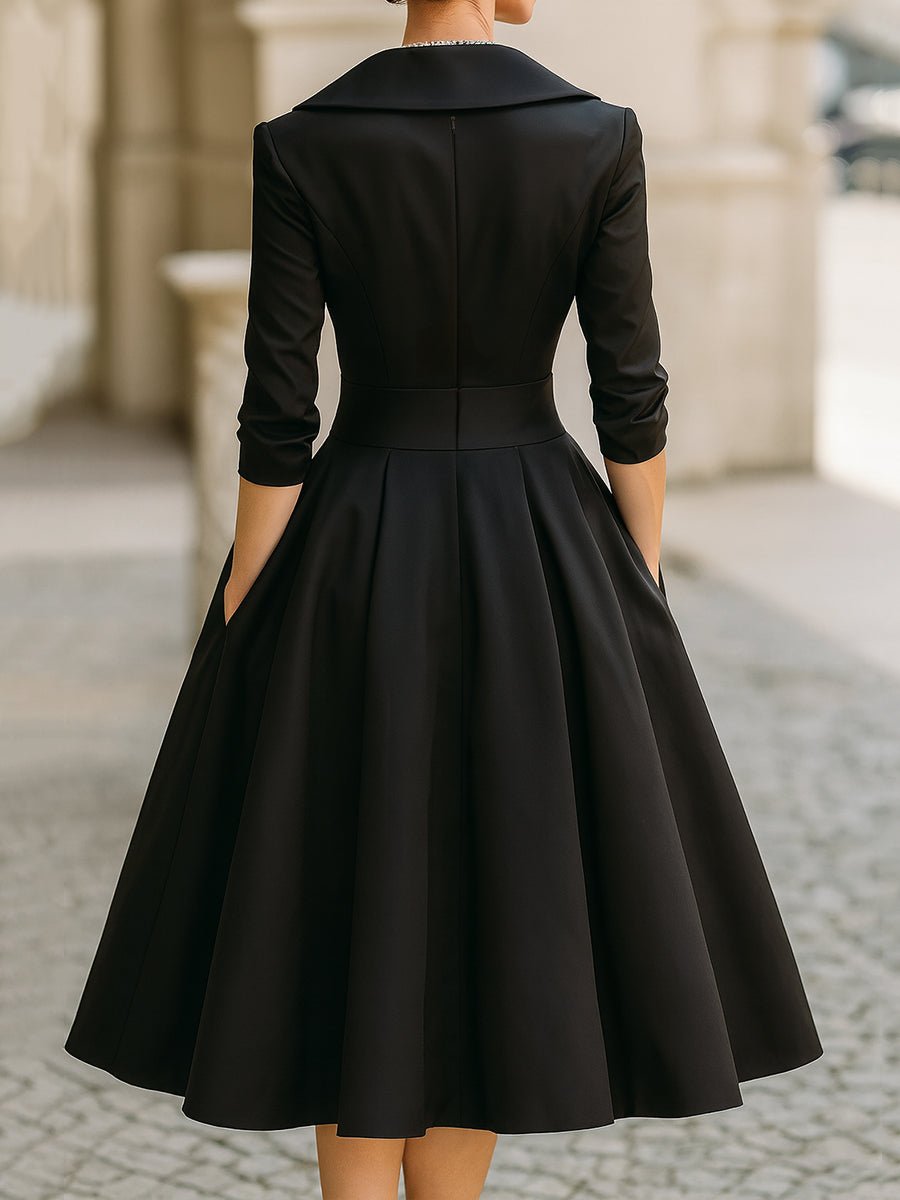 Women's Vintage-Style Pleated A-Line Wrap Midi Dress