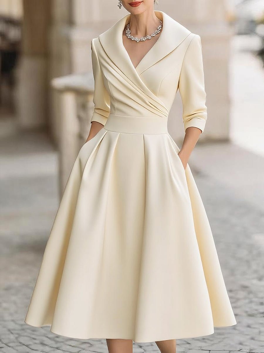 Women's Vintage-Style Pleated A-Line Wrap Midi Dress