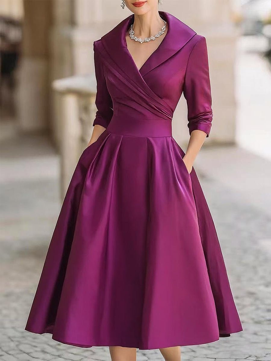 Women's Vintage-Style Pleated A-Line Wrap Midi Dress
