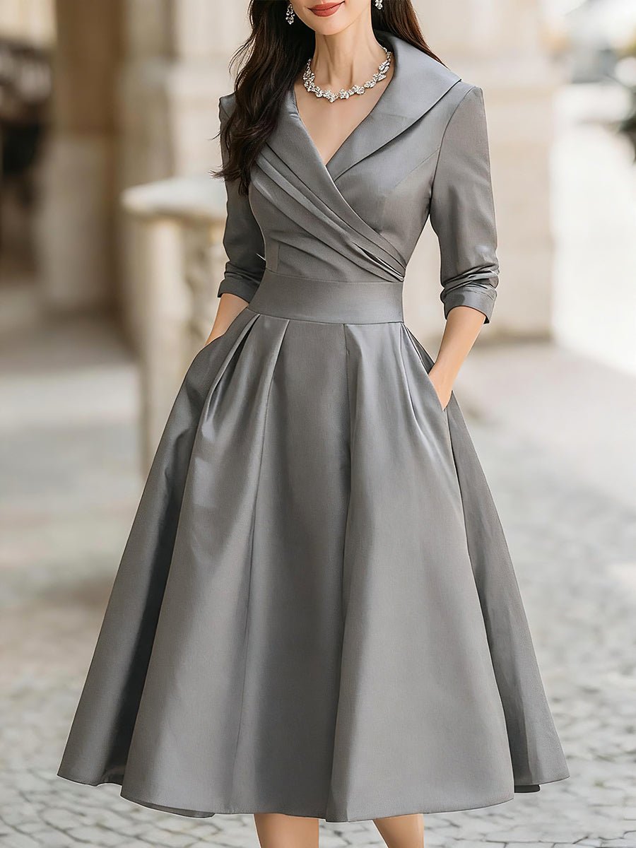 Women's Vintage-Style Pleated A-Line Wrap Midi Dress