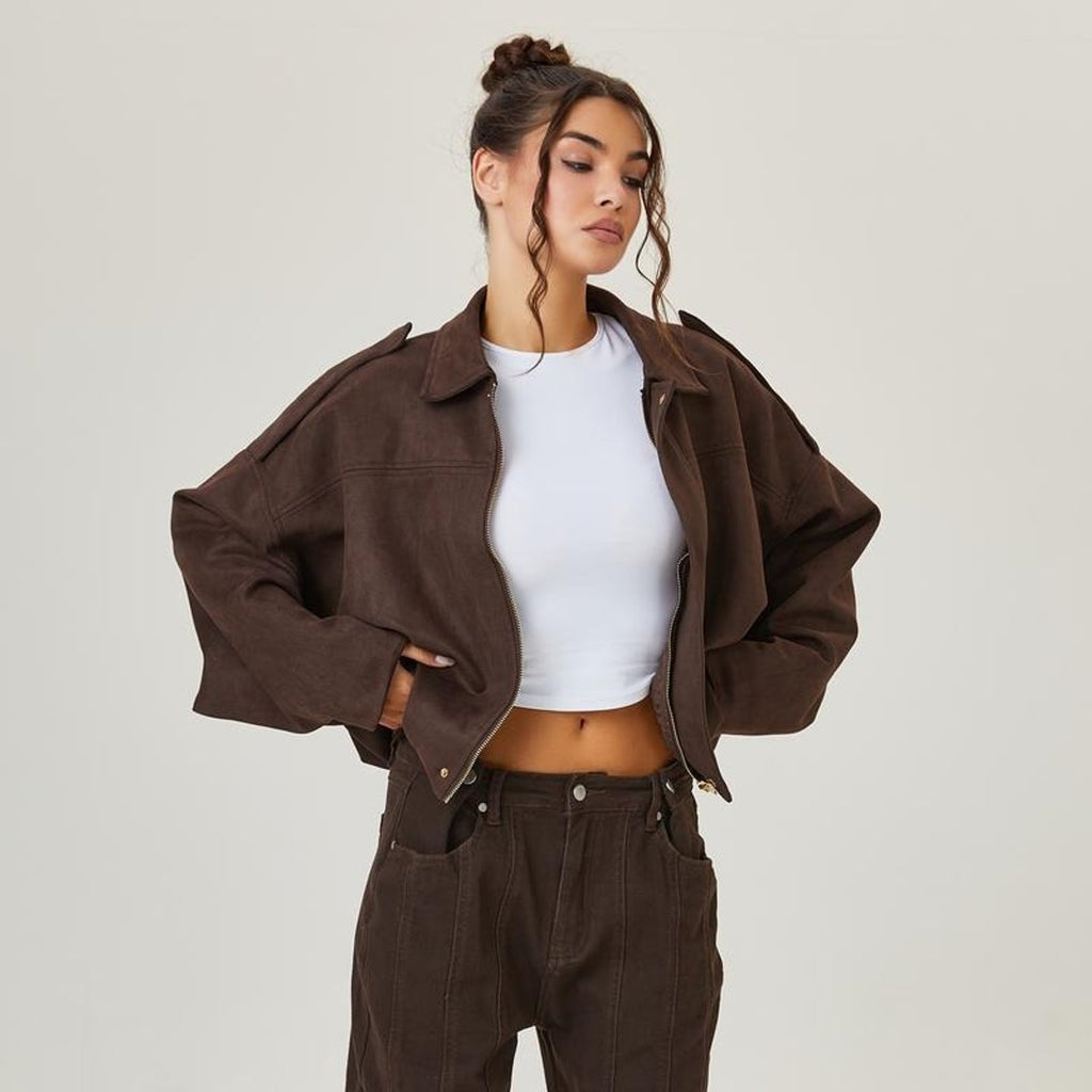 Women's Oversized Retro Faux Suede Blouson
