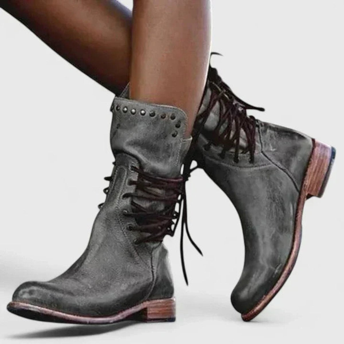 Women's Studded Lace-Up Vintage Knee-High Boots
