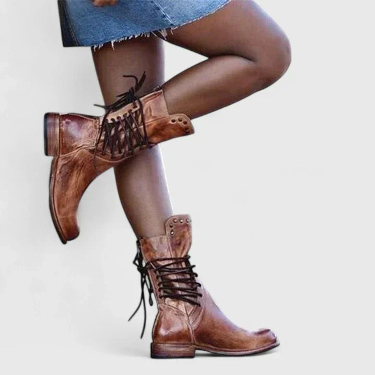 Women's Studded Lace-Up Vintage Knee-High Boots