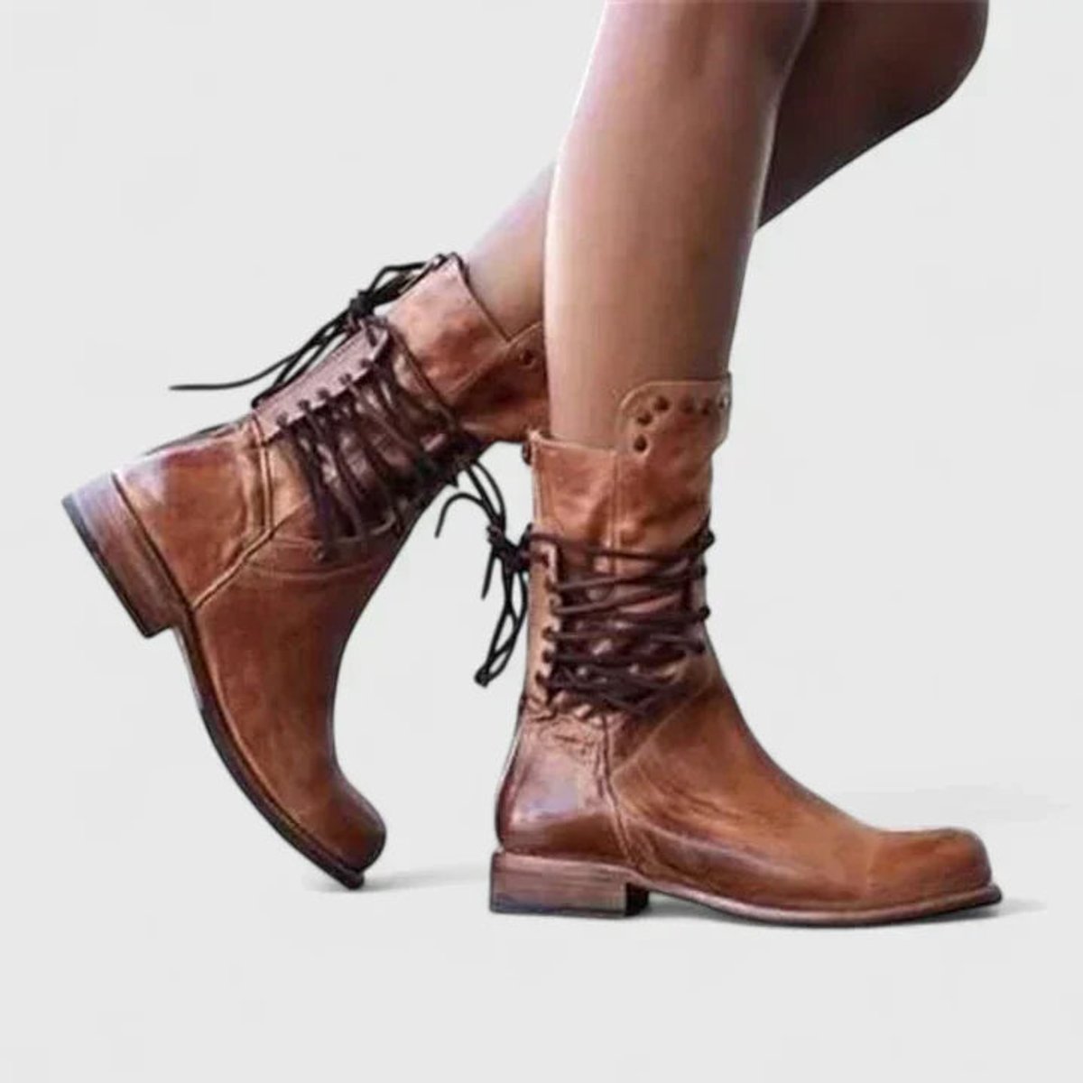 Women's Studded Lace-Up Vintage Knee-High Boots