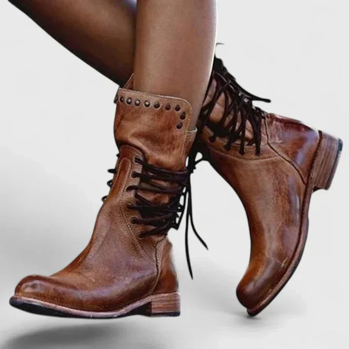 Women's Studded Lace-Up Vintage Knee-High Boots