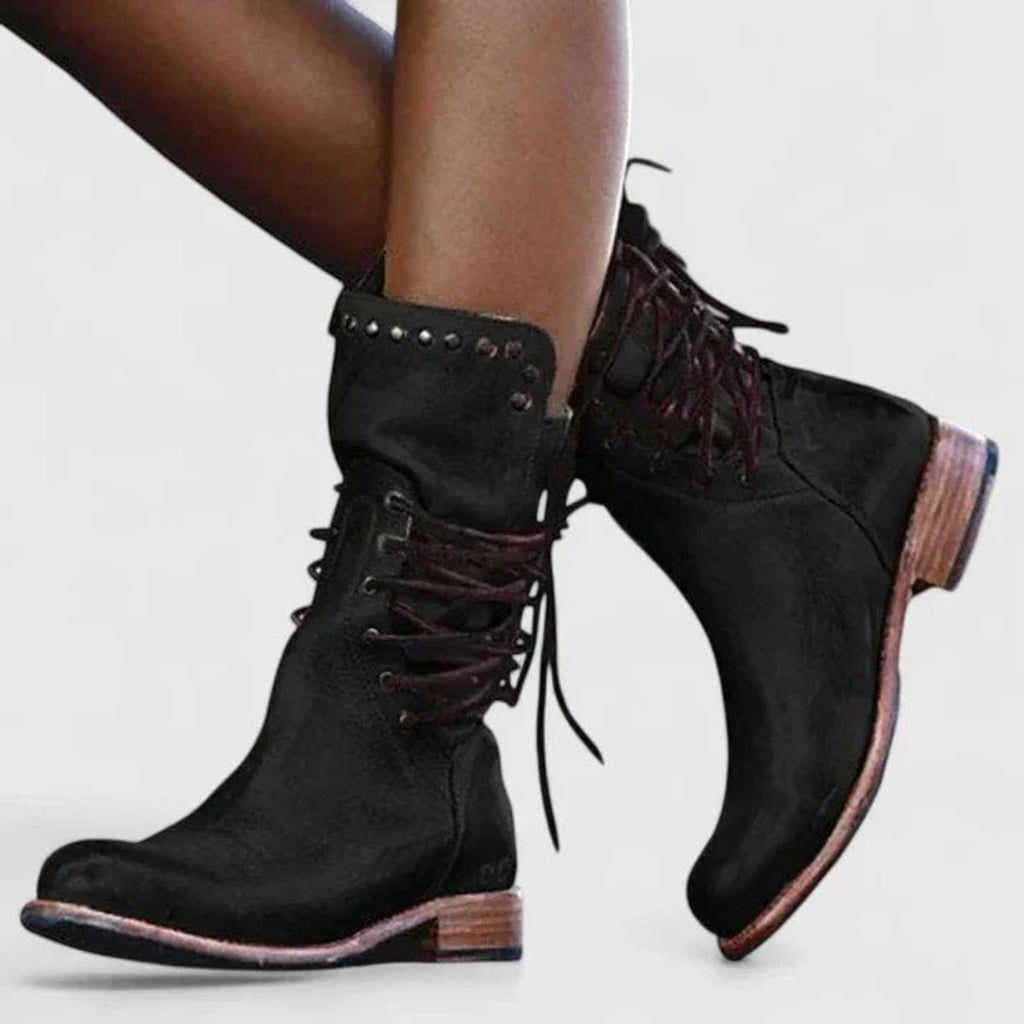 Women's Studded Lace-Up Vintage Knee-High Boots